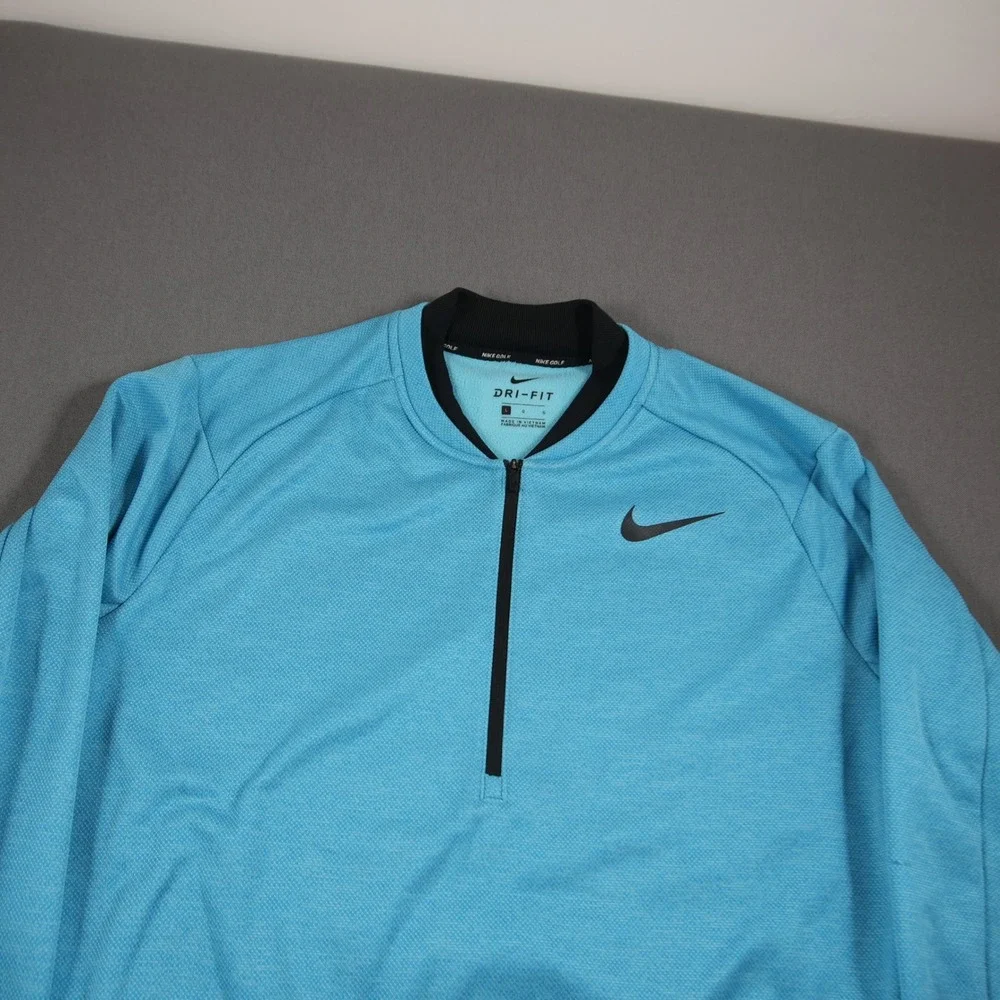 Nike Golf Dri-FIT 1/2 Zip Fleece Lined Pullover Men L 854349-466 Blue Black